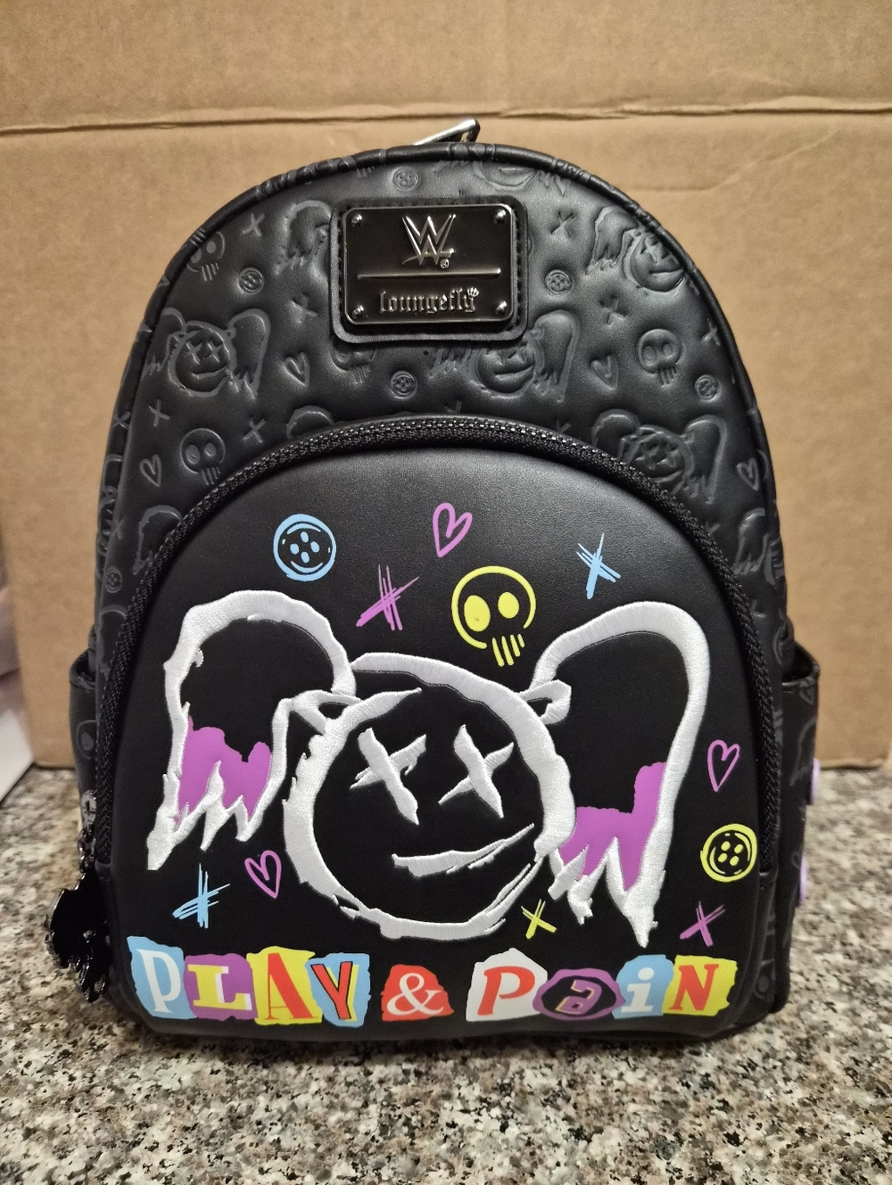 Loungefly Alexis Bliss Black 'Play & Pain' Mini Backpack with Pastel Graphic